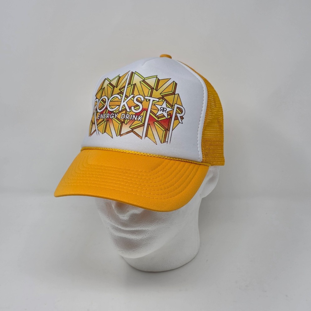 Nissun Rockstar Energy Drink Adult Foam Trucker Hat Cap White Yellow‎ Snapback